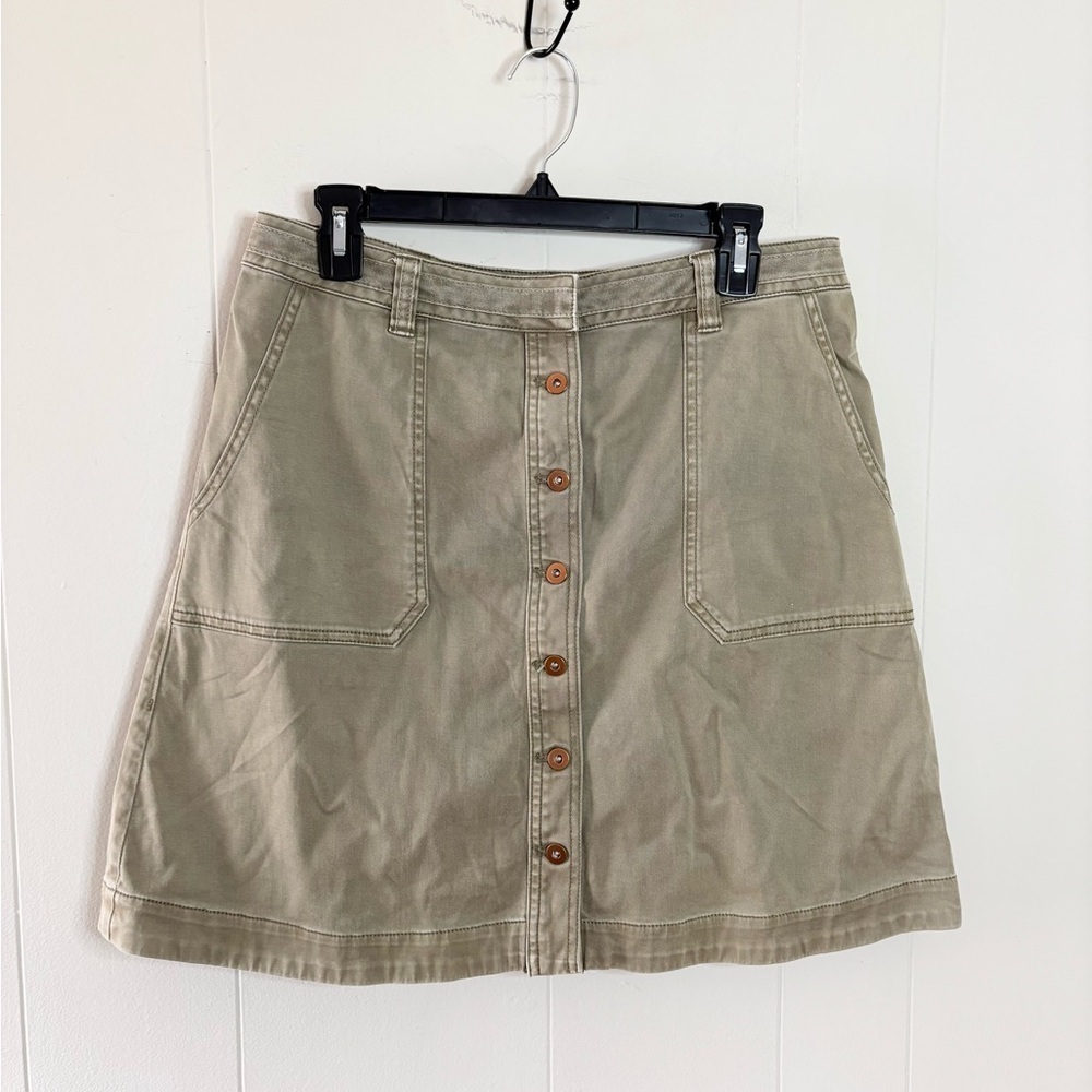 Pilcro and the Letterpress khaki button front a line skirt size 10